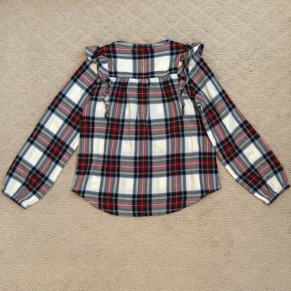 Vineyard Vines Girls Medium White Red Green Plaid Ruffle Long Sleeve Shirt - Picture 4 of 5